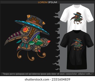 Colorful plague mandala arts isolated on black and white t shirt.