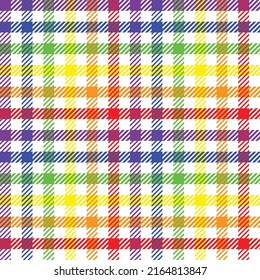 Colorful plaid pattern. Multicolor plaid pattern on white background. Diagonal shapes. LGBTQ+ colored background.