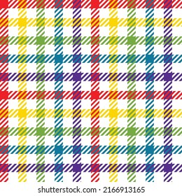 Colorful plaid pattern. Multicolor plaid pattern on white background. Diagonal shapes. LGBTQ+ colored background.