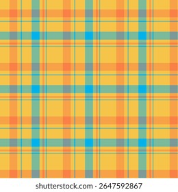 Colorful plaid repeat pattern.Checkered tartan seamless pattern in yellow orange blue.Geometric graphic vector illustration background design for fabric and prints.