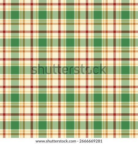 Colorful plaid seamless pattern for winter, festive Christmas.Tartan checkered gingham repeat pattern in green red beige yellow gold.Vector graphic texture for fabric and prints.