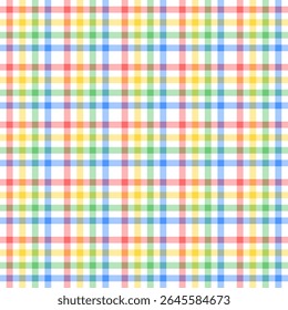 Colorful plaid seamless pattern.Multicolor loincloth repeat pattern in blue green yellow red white.Vector graphic  texture background for fabric and prints.