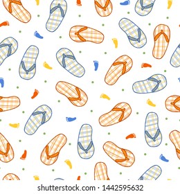 Colorful Plaid Slippers Doodles Vector White Color Background Seamless Pattern