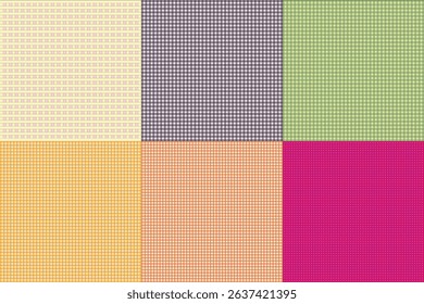 Colorful Plaid and Tartan Pattern Collection Featuring Six Geometric Textile Designs in Pastel and Bold Color Combinations for Fabric, Fashion, and Digital Use