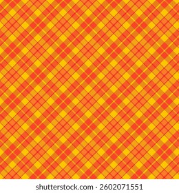 Colorful plaid with twill weave repeat pattern.Checkered tartan seamless pattern in orange and yellow.Geometric graphic vector illustration background design for fabric and print.