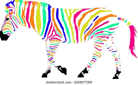 colorful plains zebra with stripes (Equus quagga) from side silhouette,design for posters, cards, print, textiles, homedesign