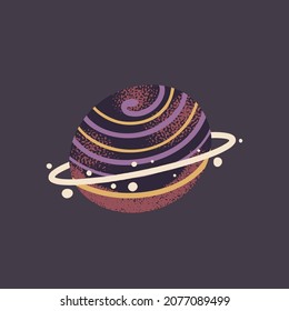 Colorful planet with asteroids in hand draw style