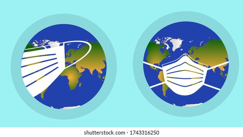 Colorful planet earth in a face mask. Vector graphics.