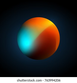 Colorful planet gradient mesh vector illustration on dark blue background. Modern stylized icon. Cosmic body, color ball design image. Light and reflections. Abstract multicolor sphere.