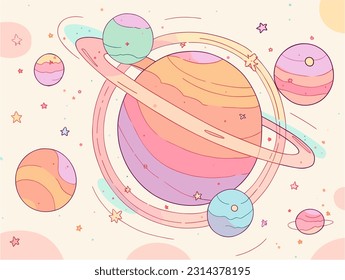 A colorful planet with rings