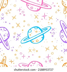 Colorful planets seamless pattern illustration on white