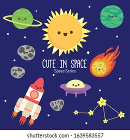 Colorful planets with some cute characters