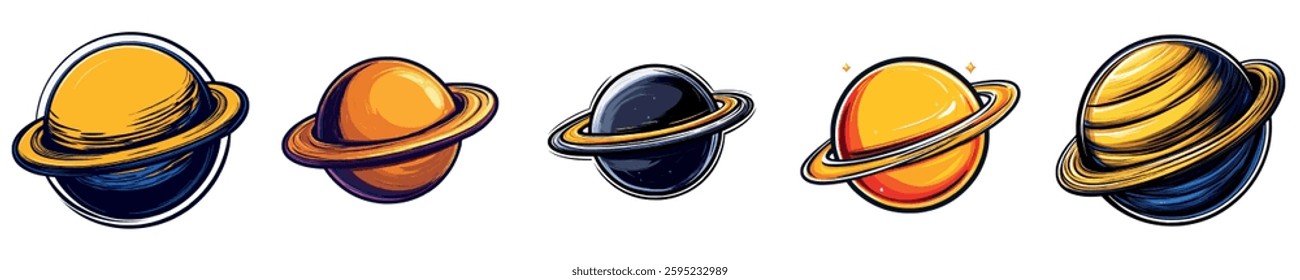 Colorful Planets in Space with Rings Design
