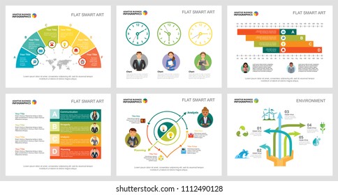 Colorful planning or ecology concept infographic charts set. Business design elements for presentation slide templates. For corporate report, advertising, leaflet layout and poster design.