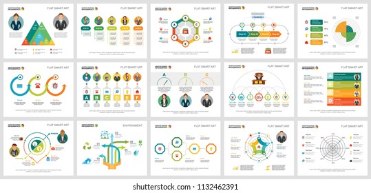 Colorful planning or economy concept infographic charts set. Business design elements for presentation slide templates. For corporate report, advertising, leaflet layout and poster design.