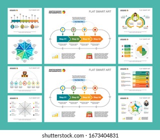 Colorful planning or economy concept infographic charts set. Business design elements for presentation slide templates. For corporate report, advertising, leaflet layout and poster design.