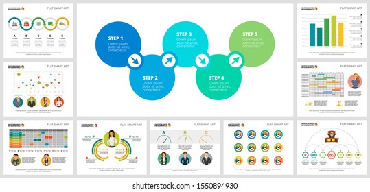 Colorful planning or management concept infographic charts set. Business design elements for presentation slide templates. Can be used for financial report, workflow layout and brochure design.