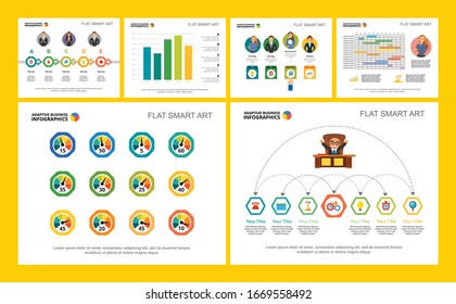Colorful planning or management concept infographic charts set. Business design elements for presentation slide templates. Can be used for financial report, workflow layout and brochure design.