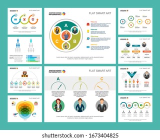 Concept de planification et de marketing coloré ensemble de cartes infographiques. Éléments de conception métier pour les modèles de diapositives de présentation. Peut être utilisé pour l'édition d'états financiers, la mise en page des flux de travail et la conception de brochures.