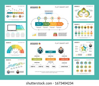 Colorful planning or startup concept infographic charts set. Business design elements for presentation slide templates. For corporate report, advertising, leaflet layout and poster design.