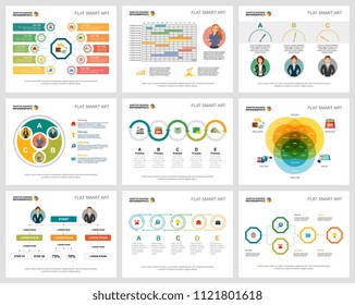 Colorful planning and strategy concept infographic charts set. Business design elements for presentation slide templates. For corporate report, advertising, leaflet layout and poster design.