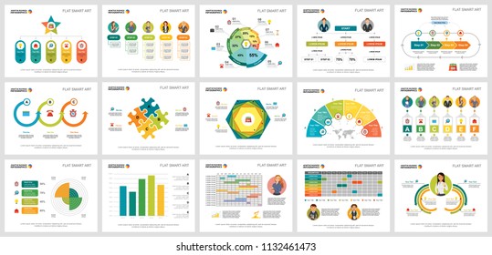 Colorful planning or strategy concept infographic charts set. Business design elements for presentation slide templates. For corporate report, advertising, leaflet layout and poster design.