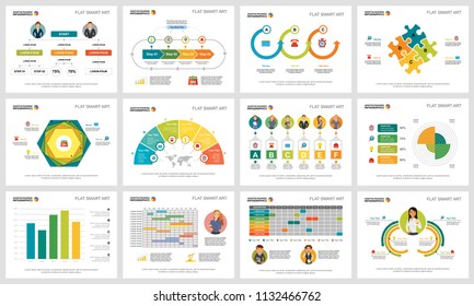 Colorful planning or strategy concept infographic charts set. Business design elements for presentation slide templates. For corporate report, advertising, leaflet layout and poster design.