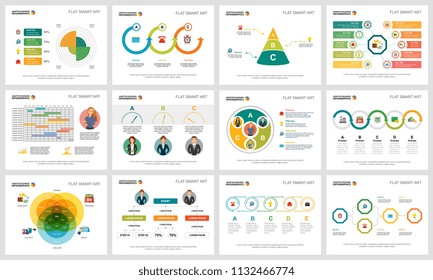 Colorful planning and strategy concept infographic charts set. Business design elements for presentation slide templates. For corporate report, advertising, leaflet layout and poster design.