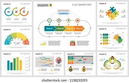 Colorful planning or strategy concept infographic charts set. Business design elements for presentation slide templates. For corporate report, advertising, leaflet layout and poster design.