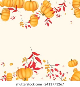 Farbiger Pflanzenhintergrund, beiger Vektorgrafik. Gesund gesund. Gold Nature Template. Cute Illustration. Grüne Rowan, gemütliche Grenze.