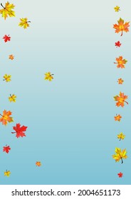 Colorful Plant Background Blue Vector. Floral Tree Illustration. Green October Foliage. Decor Leaves Template.