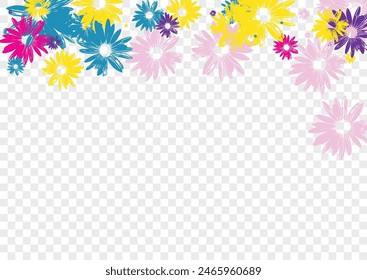 Colorful Plant Background Transparent Vector. Petal Sophistication Tile. Yellow Leaf Art. Festive Illustration. Hand Drawn Violet Chamomile.