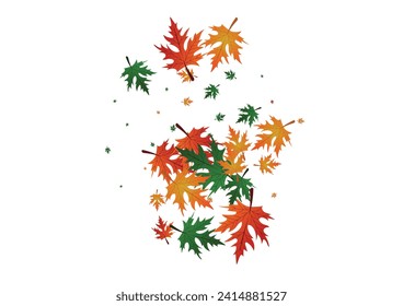 Colorful Plant Background White Vector. Leaves Single Pattern. Red Flag. Nature Texture. Yellow Foliage Paper.