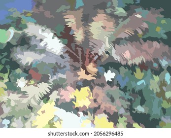 Colorful plant and floral autumn backkground for textiles or wallpaper. Grunge green-yellow and colored plant motif for backgrounds and textures, cards and posters,camouflage, prints, fabric products