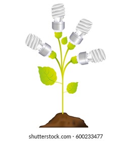 colorful plant stem with leaves and fluorescent bulbs in spiral vector illustration