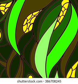 Colorful plants, ears of corn. Vivid natural vector background. Agricultural and bakery industry illustration.