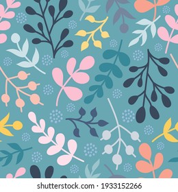 Colorful plants, twigs. Vector seamless pattern in a flat style.