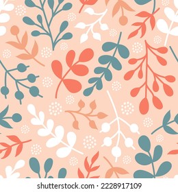 Colorful plants, twigs. Vector seamless pattern in a flat style