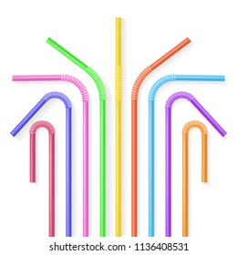 Colorful plastic drinking straws. Realisic vector illustration. Summer drinks