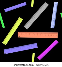 Colorful Plastic Rulers Seamless Pattern Isolated on Black Background