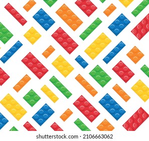 Colorful plastic toy bricks for children and building blocks toy flat vector illustration.