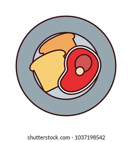 colorful   plate with bread   and   meat   over white backgroud vector illustration