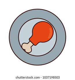 colorful  plate  with  chicken leg over white backgroud vector illustration