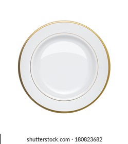 Colorful plate with silver rims on white background. Vector illustration