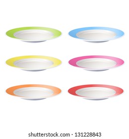 Colorful plates on white background. Vector design.