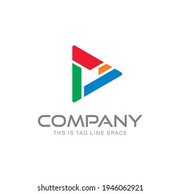 Colorful Play Button Vector Logo with letter M as Negative Space with Vibrant Visual Appearance