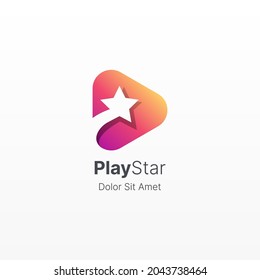 Colorful play icon with negative star logo