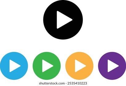 Ícone colorido reproduzido em cores diferentes. Ícone do botão Reproduzir definido . Ilustração vetorial