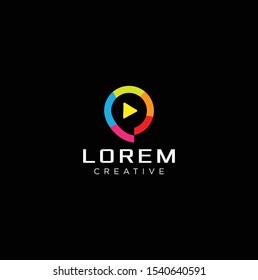 Colorful Play Logo Design Vector With A Black Background. Video Logo Design Studio Icon 