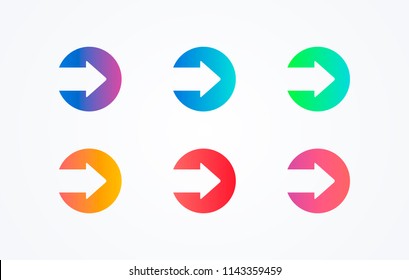colorful play sign icon button set on white background. Flat line gradient button collection. Vector web element